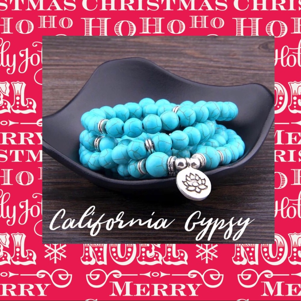 Mala Turquoise Howlite lotus bracelet necklace - Picture 3 of 5